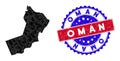 Oman Map Polygonal Mesh and Scratched Bicolor Stamp Royalty Free Stock Photo