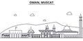 Oman, Muscat architecture line skyline illustration. Linear vector cityscape with famous landmarks, city sights, design