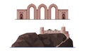 Oman Muscat City Historical Building and Landmarks with Nizwa Fort and Arch Vector Set