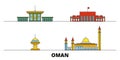 Oman, Muscat flat landmarks vector illustration. Oman, Muscat line city with famous travel sights, skyline, design.