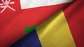 Oman and Romania two flags textile cloth, fabric texture