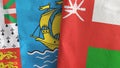 Oman and Saint Pierre and Miquelon two flags textile cloth 3D rendering