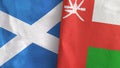 Oman and Scotland two flags textile cloth 3D rendering