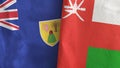 Oman and Turks and Caicos Islands two flags textile cloth 3D rendering