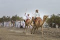 Omani men racing on camels Royalty Free Stock Photo