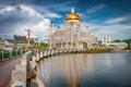 Omar Ali Saifuddien Mosque in Bandar Seri Begawan, Brunei Darussalam at daytime with white clouds and blue sky background Royalty Free Stock Photo