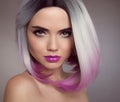 Ombre blonde bob short hairstyle. Beautiful hair coloring woman.