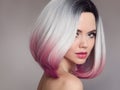 Ombre bob short hairstyle. Beautiful hair coloring woman. Fashion Trendy haircut. Blond model with short shiny hairstyle. Concept Royalty Free Stock Photo