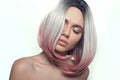 Ombre bob short hairstyle. Beautiful hair coloring woman. Fashion Trendy haircut. Blond model with short shiny hairstyle. Concept Royalty Free Stock Photo