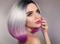 Ombre hairstyle. Beauty makeup and manicure nails. Colored blond Royalty Free Stock Photo