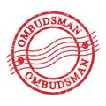 OMBUDSMAN, text written on red postal stamp