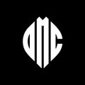 OMC circle letter logo design with circle and ellipse shape. OMC ellipse letters with typographic style. The three initials form a Royalty Free Stock Photo
