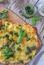 Ome made pizza with potatos and pesto Royalty Free Stock Photo