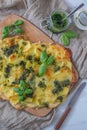 Ome made pizza with potatos and pesto Royalty Free Stock Photo
