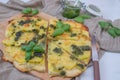 Ome made pizza with potatos and pesto Royalty Free Stock Photo