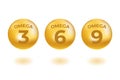 Omega 3, 6, 9 acids drops gold icon. Polyunsaturated fatty. Nutrition skin care design