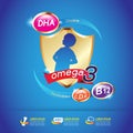 Omega Calcium and Vitamin for Kids Concept Logo Gold Kids