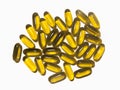 Omega-3 capsules on a white background. Polyunsaturated fatty acids. The concept of a healthy lifestyle