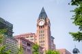 Omega clock tower on Wangfujing street in Beijing China