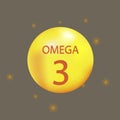 Omega 3. Fat capsule. Vitamin for health. Yellow gel balloon. Fish fat. Vector illustration