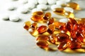Omega 3 fish oil. Organic supplements vitamins yellow capsules. Vitamins for health.