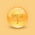 Omega 3 gold icon. Vitamin drop pill capsule