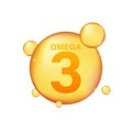 Omega 3 gold icon. Vitamin drop pill capsule. Shining golden essence droplet. Vector illustration.