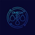 omega 3 icon with oil drops, linear design