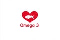 Omega 3 logo in red color with fish and heart Ai illustration Royalty Free Stock Photo