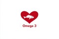 Omega 3 logo in red color with fish and heart Ai illustration Royalty Free Stock Photo