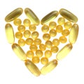 Omega Pills in a heart shape isolated on white background Royalty Free Stock Photo