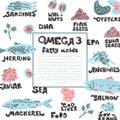 Omega 3 sources vector set Royalty Free Stock Photo