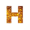 Omega supplement. Letter H of alphabet of oil fish pills and paper cut isolated on white. Golden typeface for pharmacy