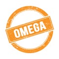 OMEGA text on orange grungy round stamp