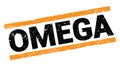 OMEGA text on orange rectangle stamp sign