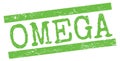 OMEGA text on green lines stamp sign