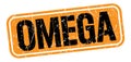 OMEGA text written on orange-black stamp sign