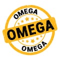 OMEGA text written on yellow-black stamp sign