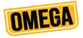 OMEGA text written on yellow-black stamp sign