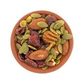 Omega 3 trail mix in an small clay bowl Royalty Free Stock Photo