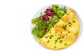 Omelet with fresh mixed salad leaves. top view. isolated Royalty Free Stock Photo