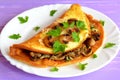 Omelet with fried mushrooms, cheese and fresh parsley