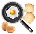 Omelet in frying pan with bread and egg Royalty Free Stock Photo