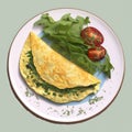 Omelet with greens close-up on a plate