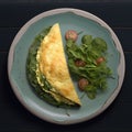 Omelet with greens close-up on a plate