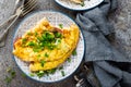 Omelet or omelette with fresh green onion, scrambled eggs