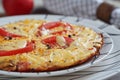 Omelet with onion, tomatoes and mushrooms