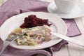 Omelet with red onion and beetroot salad