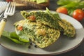 Omelet with spinach leaves. Healthy omelette for lose weight. Healthy food