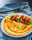 Omelet with vegetable salad in white plate Royalty Free Stock Photo
